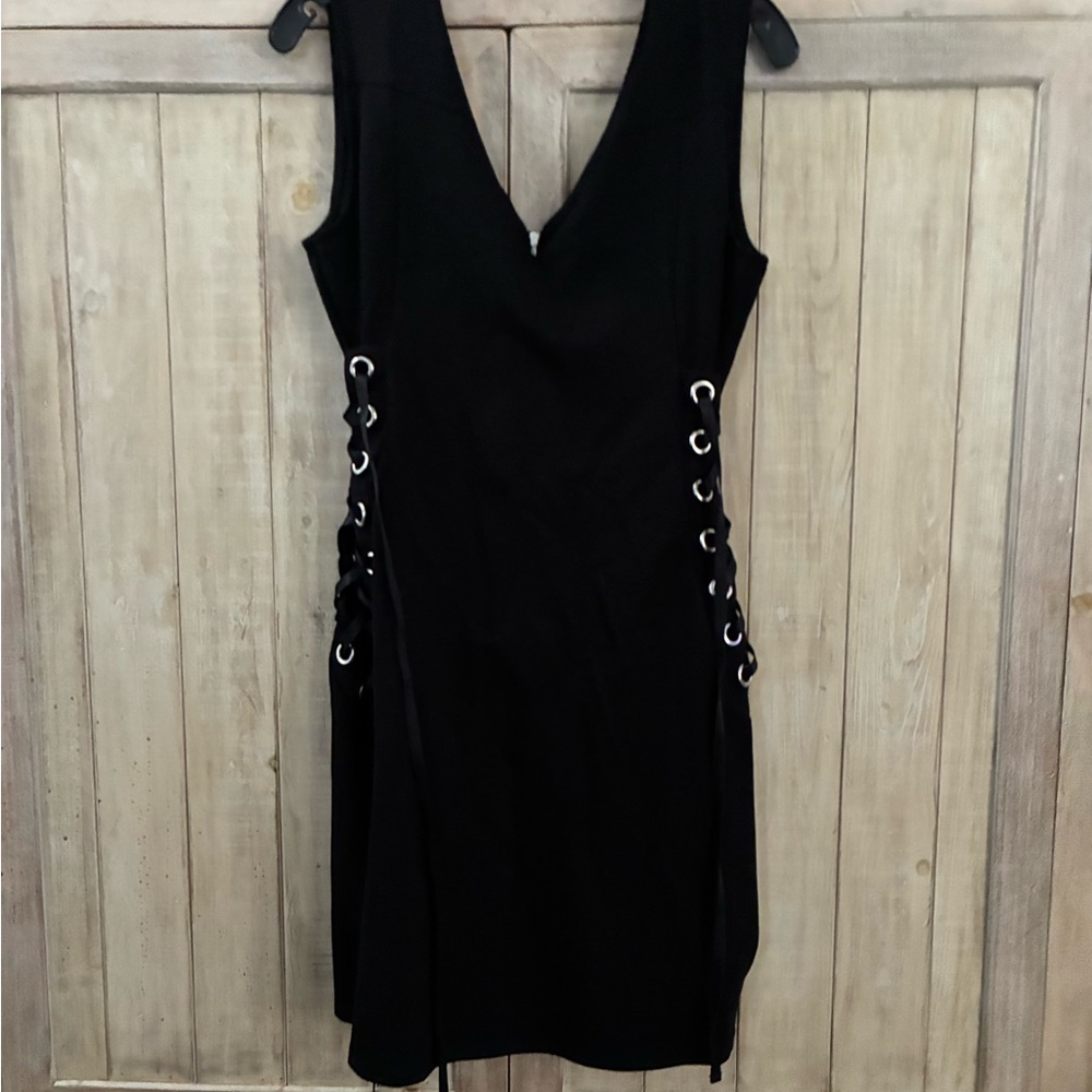 VENUS Elegant Black Lace-Up Mini Dress